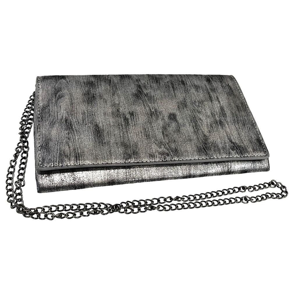 Sondra Roberts CLUTCH HANDBAG Silver Black Clutch Crossbody Faux Suede Purse